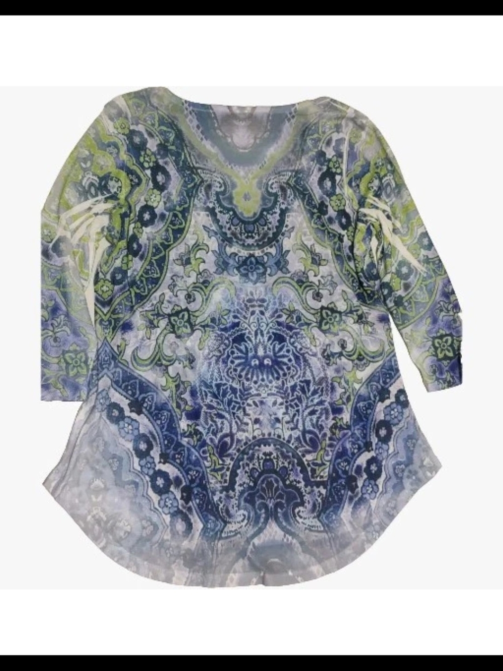 ONE WORLD Blue & Green Paisley Scoop-Neck Tunic Medium